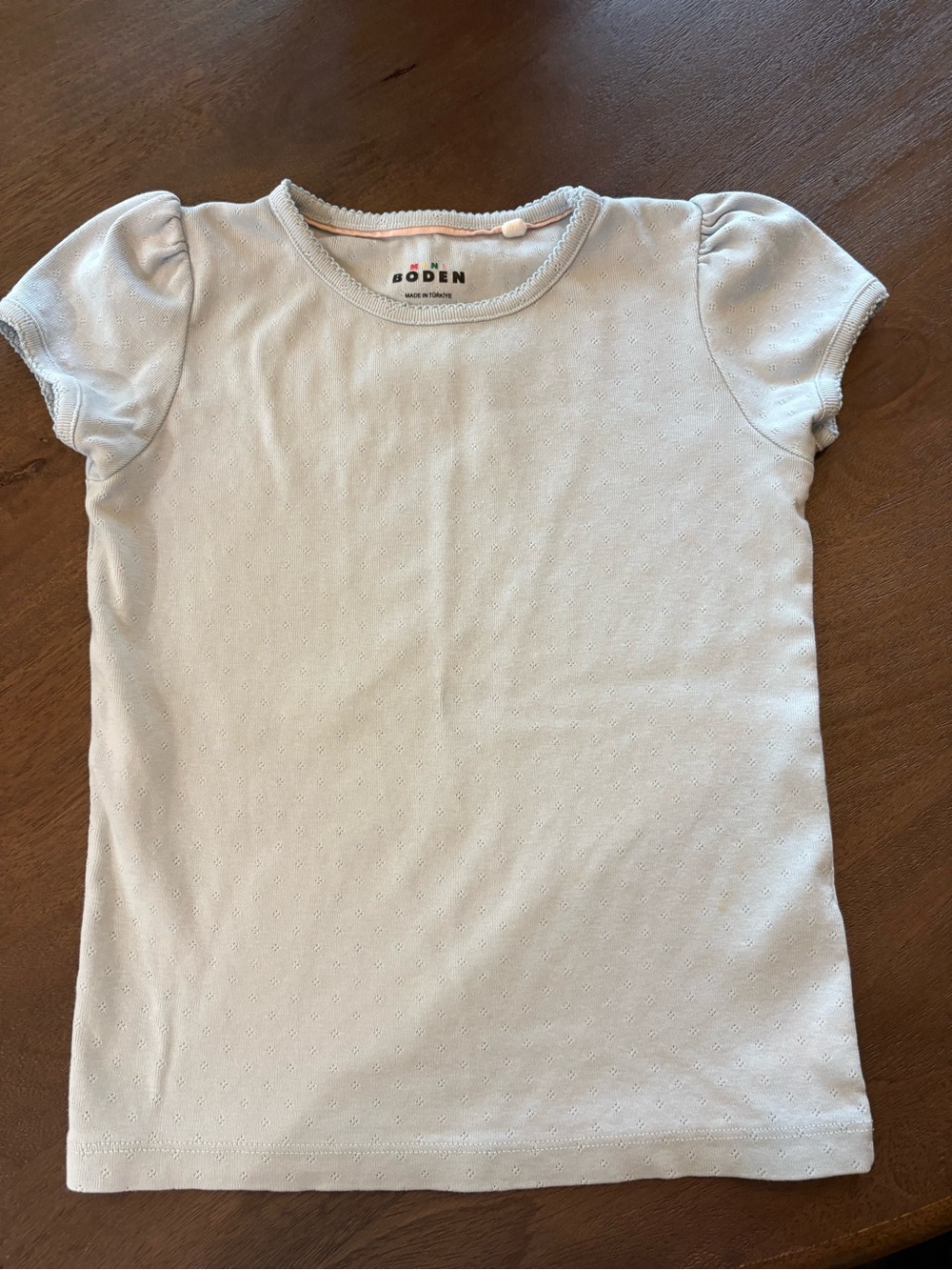Mini Boden Light Blue Short Sleeve pointelle Puff Tee